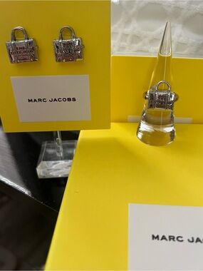 Marc Jacobs Silver Mini Tote Bag Ring and Earrings set